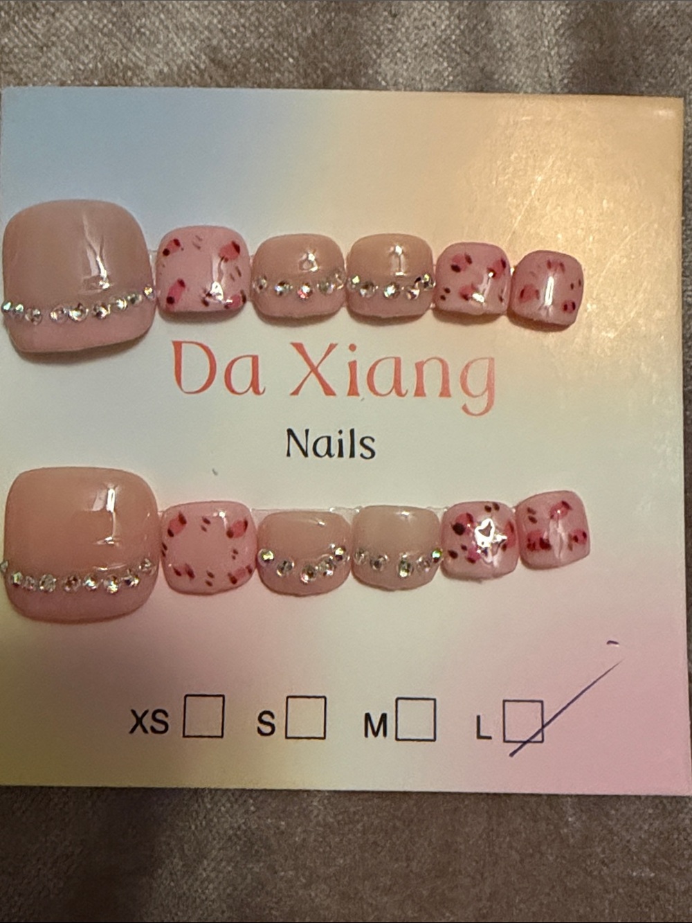 Pink Rhinestone Press-On Toenails